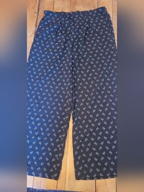 Max Studio Navy and White Floral Wide-Leg Pants